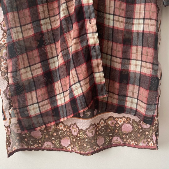 Band Of Gypsies Sheer Mixed Print Button Up Blouse - Picture 10 of 15